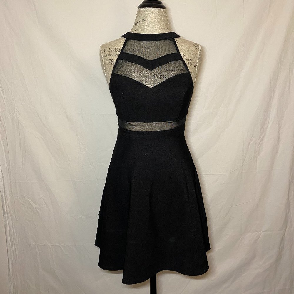 Black Cocktail Dress with Mesh Cutouts